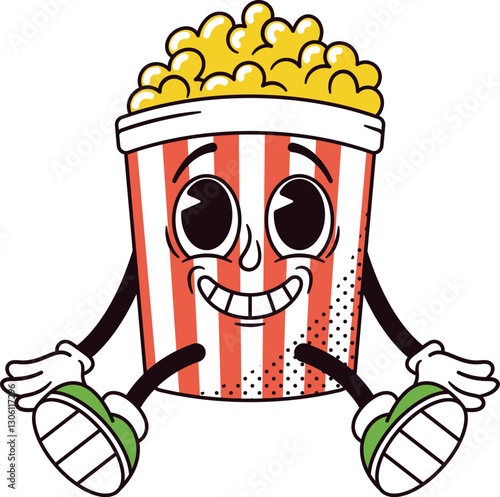 Retro cartoon popcorn fastfood character