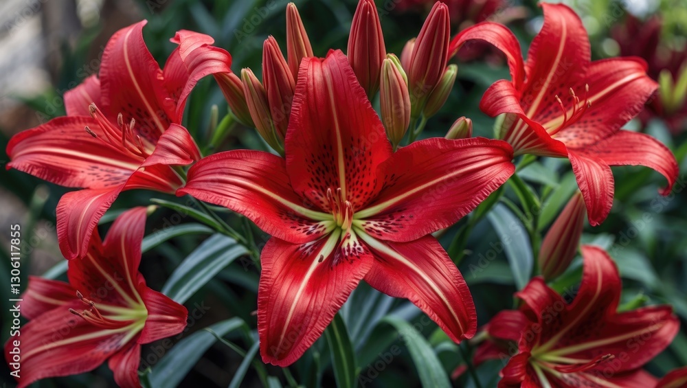 Vibrant red blooms of the Scadoxus multiflorus plant showcasing the beauty of nature and botanical diversity in a garden setting. Vibrant red blooms of the Scadoxus multiflorus plant showcasing the beauty of nature and botanical diversity in a garden setting.