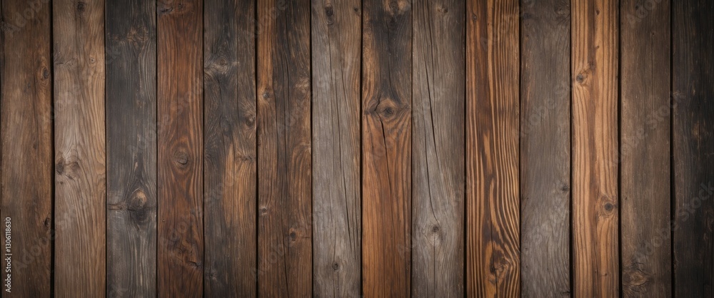 Fototapeta premium Rustic wooden background featuring a seamless pattern of varying shades and textures of aged wood planks ideal for design and decoration projects.