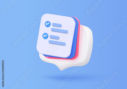 3d icon file task management todo check list, assignment and exam paperwork, work on organization, progress feedback, administration survey. 3d clipboard tick check icon vector render illustration