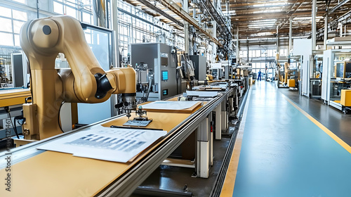 Industrial Photo Of A Factory Robot Arm Working On An Assembly Line