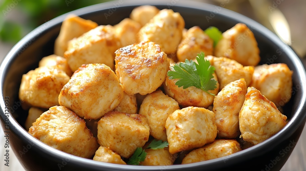 Crispy Golden Brown Chicken Bites Bowl Closeup Crispy Golden Brown Chicken Bites Bowl Closeup