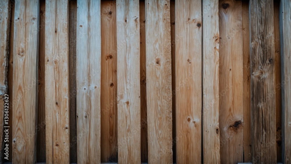 Fototapeta premium Textured wooden fence boards with natural wood grain and knots showcasing rustic charm and durability for design backgrounds.