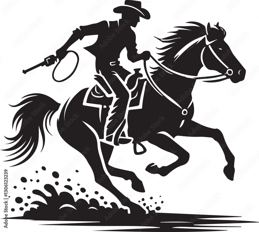 Fototapeta premium horse and rider, cowboy horse silhouette vector icon black and white eps file
