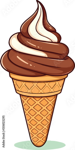 Hand drawn ice cream cone with pink and chocolate color icing