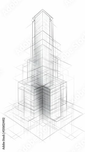Abstract 3D Building Wireframe Illustration