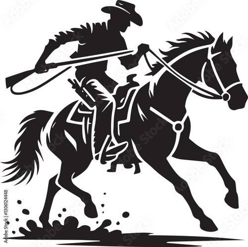 horse and rider, cowboy horse silhouette vector icon black and white eps file