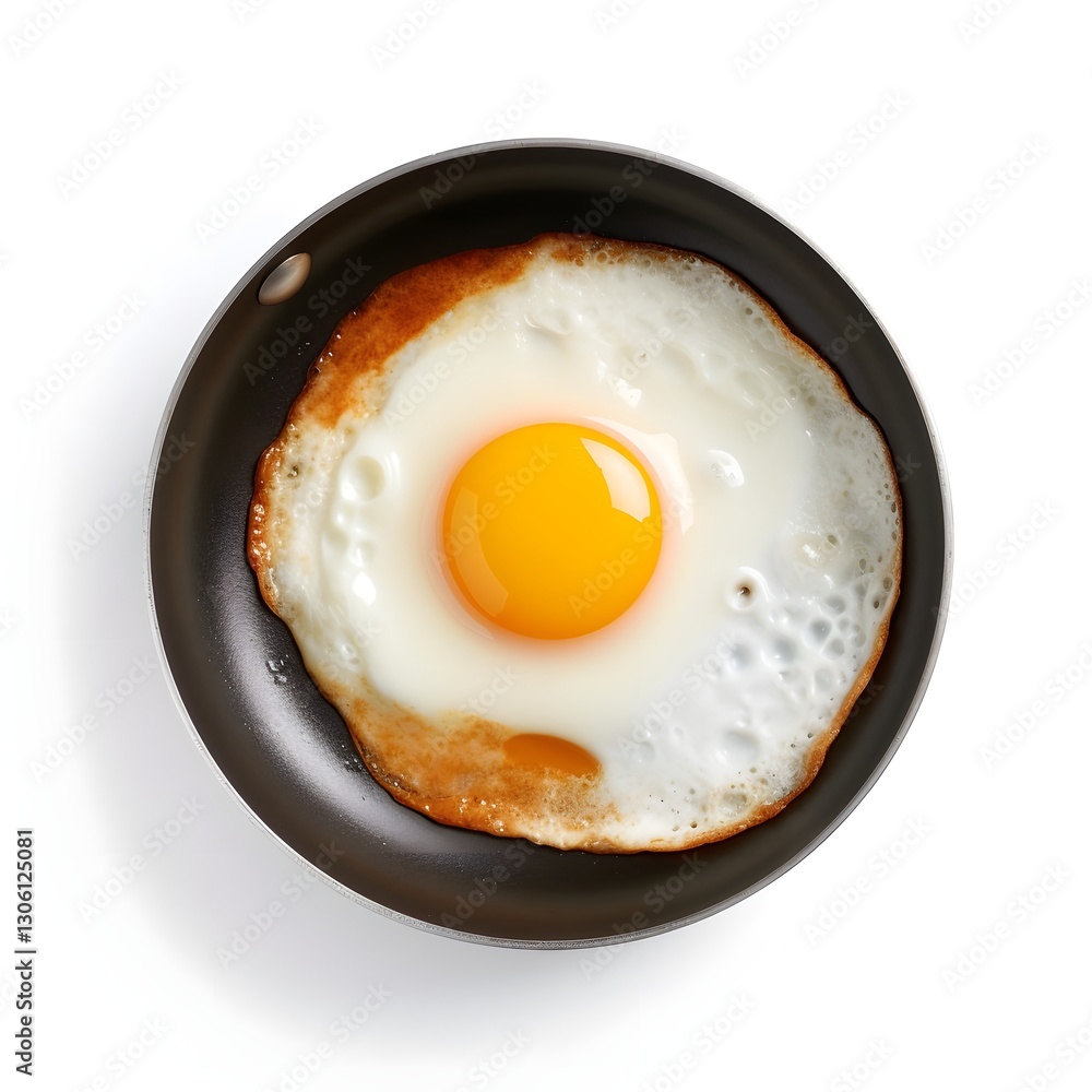 Appetizing Fried Egg in Frying Pan on White Background Appetizing Fried Egg in Frying Pan on White Background