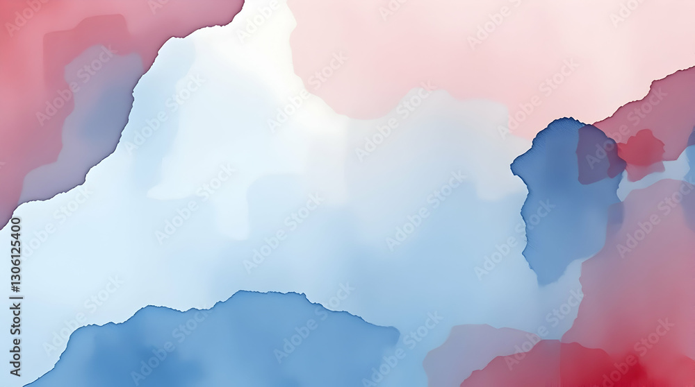 Obraz premium An abstract background with blurred, flowing shapes in shades of blue, pink, and white, resembling watercolor or smoke.