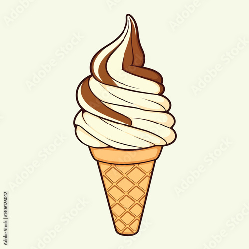 Hand drawn ice cream cone with pink and chocolate color icing