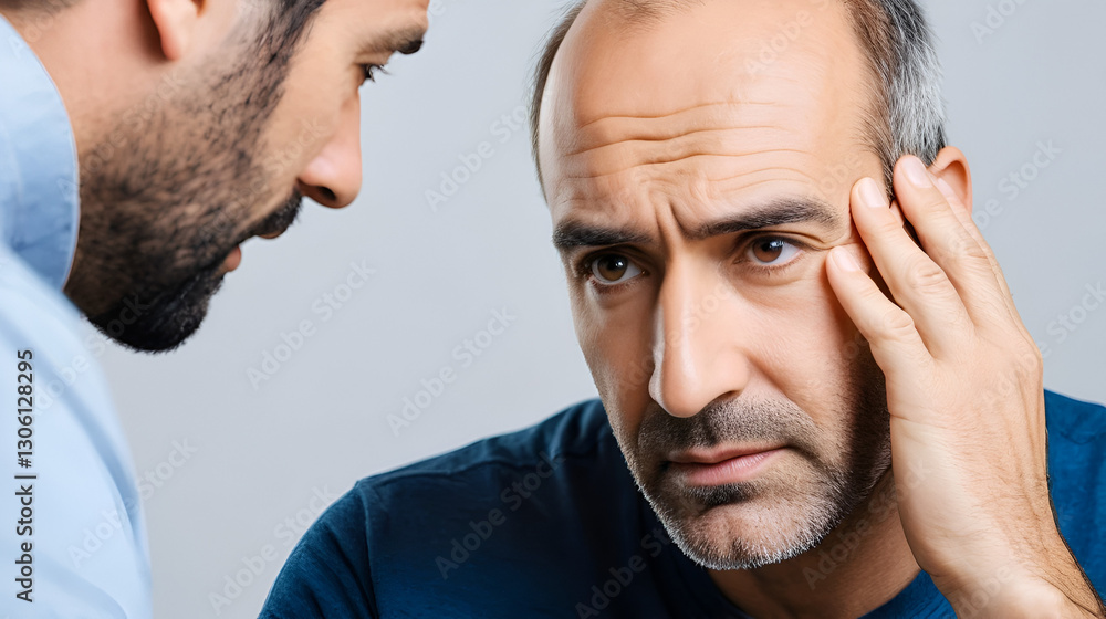 Obraz premium Man in Despair Over Hair Loss and Aging Concerns