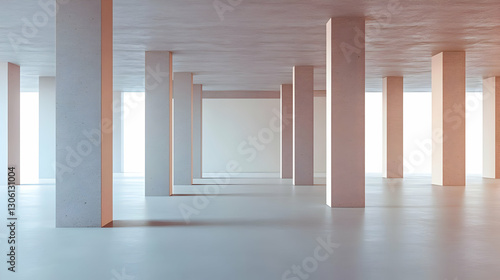 Realistic 3D Image Abstract Concrete Column Interior Architecture