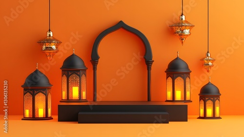 Ramadan Kareem  Festive Islamic Lanterns and Archway Stage