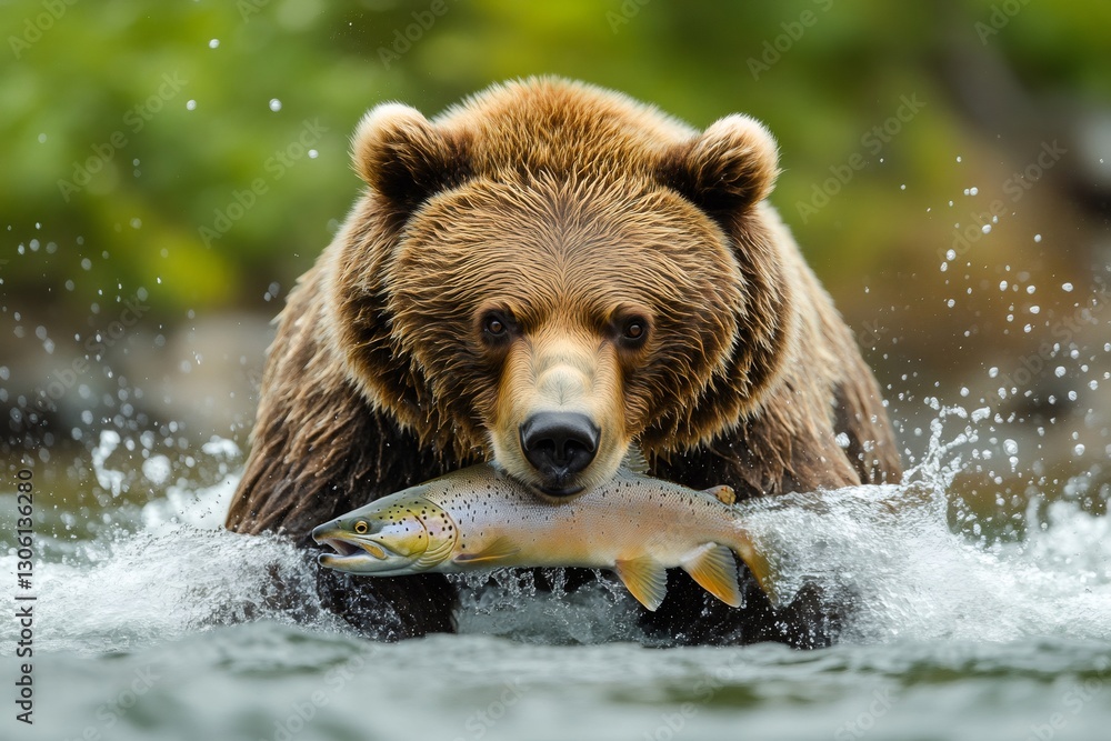 Brown bear fishing salmon in river, wildlife, Alaska Brown bear fishing salmon in river, wildlife, Alaska