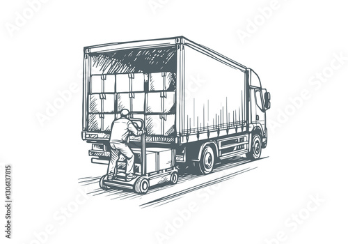 Truck Driver hand drawn sketch illustration vector