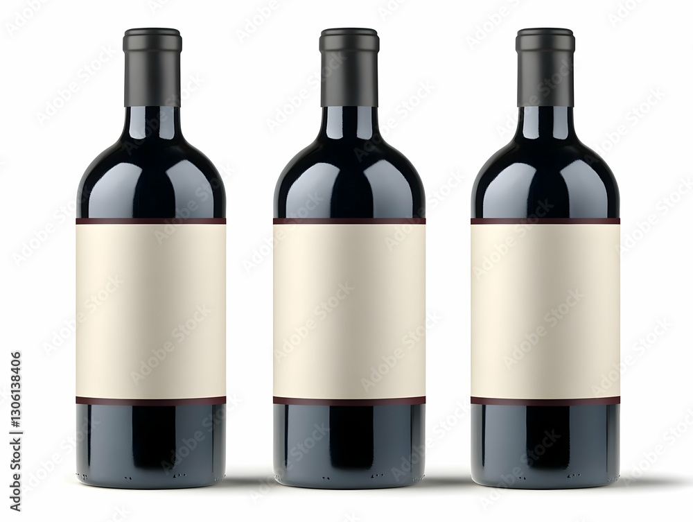 Three Red Wine Bottles With Blank Labels In A Studio Photo