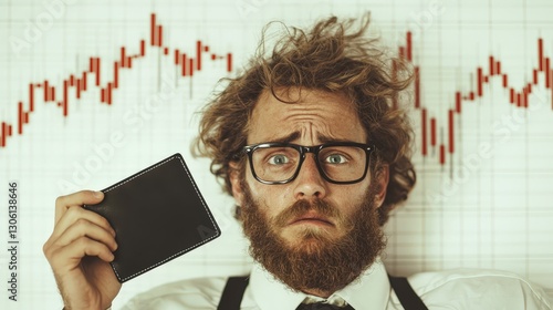Concerned Investor With Wallet and Stock Graph Backdrop