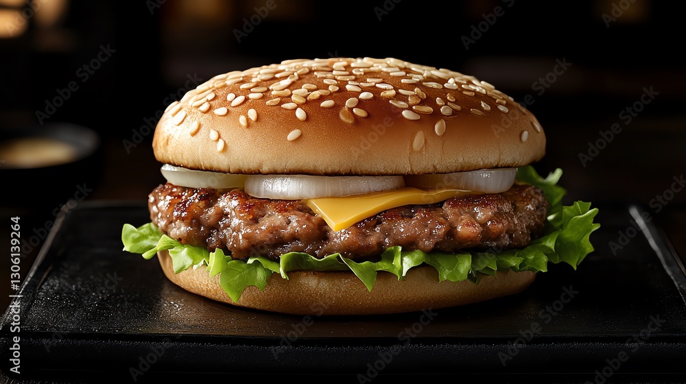 Enjoy a Mouthwatering Hamburger with Fresh Ingredients and Flavorful Toppings Enjoy a Mouthwatering Hamburger with Fresh Ingredients and Flavorful Toppings
