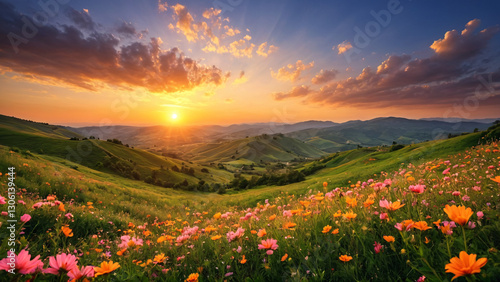 sunset over the field. ai generated