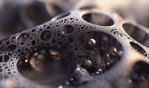 Fototapeta Naklejka Na Ścianę i Meble -  Abstract porous metallic structure with holes, intricate design, closeup for backgrounds