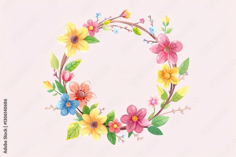 Fototapeta premium Watercolor beautiful floral wreath illustration on a pink background.