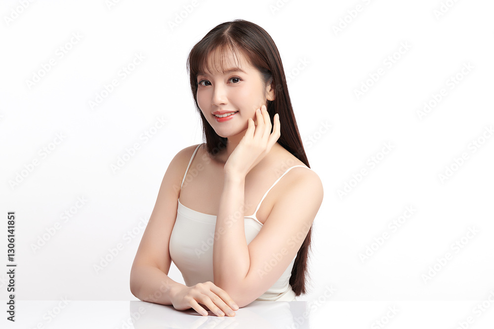 Beautiful young asian woman with clean fresh skin on white background, Face care, Facial treatment, Cosmetology, beauty and spa, Asian women portrait. Beautiful young asian woman with clean fresh skin on white background, Face care, Facial treatment, Cosmetology, beauty and spa, Asian women portrait.