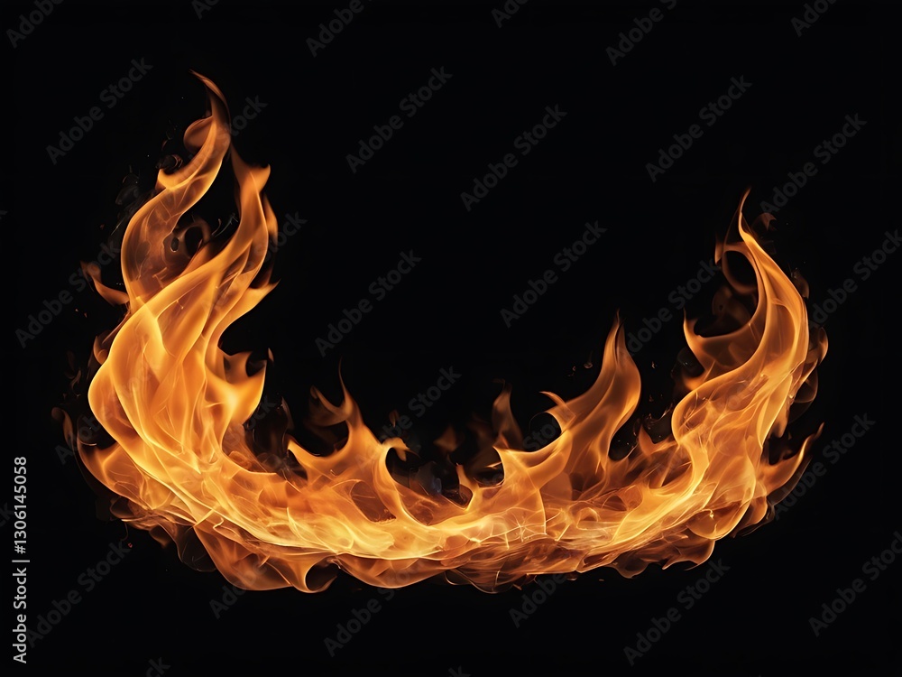 Fototapeta premium Burning fire flame on black background with copy space