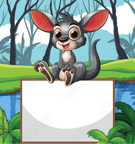 Cute Cartoon Animal in Forest Scene