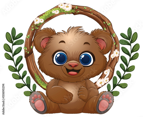 Cute Bear with Floral Wreath