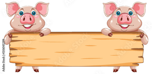 Cute Pigs Holding Wooden Sign