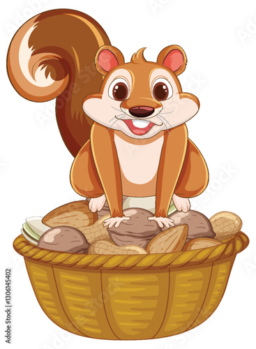 Happy Squirrel with Nut Basket