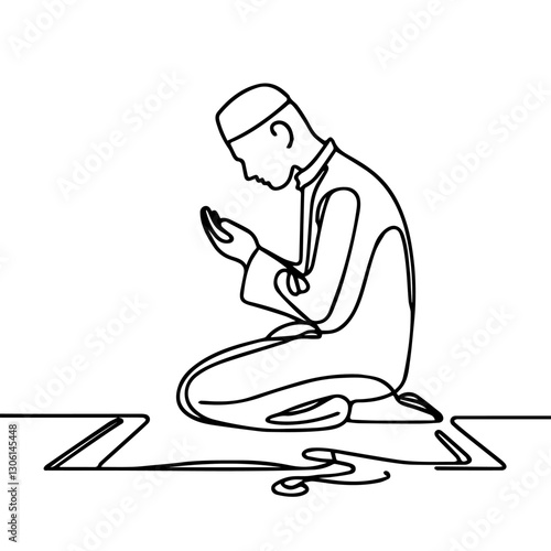 Moeslim man pray. Single line art.