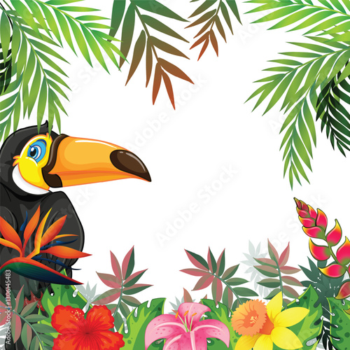 Tropical Toucan with Exotic Floral Frame