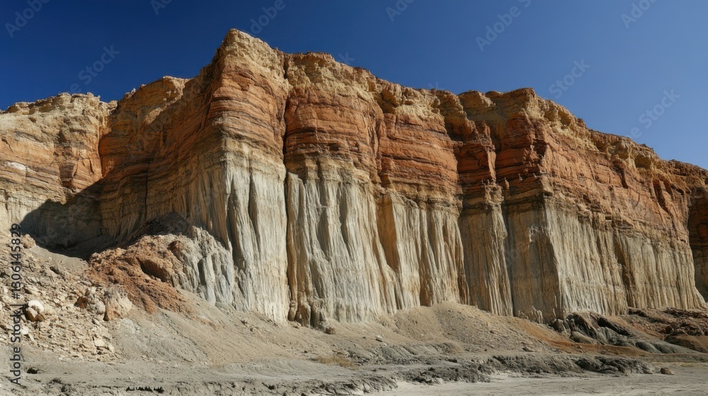 Fototapeta premium Stunning rock formations in a desert landscape showcase vibrant colors under a clear blue sky
