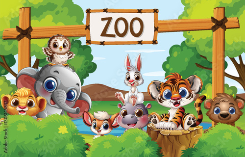 Adorable Animals at the Zoo Entrance