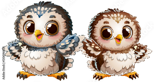 Adorable Baby Owls in Cartoon Style