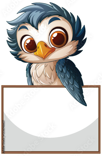 Cute Cartoon Bird with Blank Sign