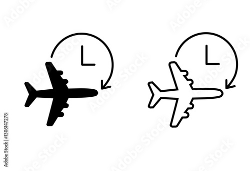 Flight Schedule icon. Flight duration. Airplane and clock icon. Flight time icon vector symbol design illustration