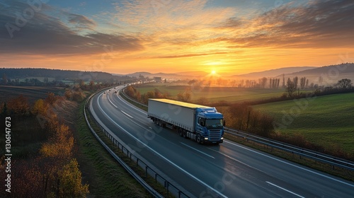 Fleet of modern trucks transporting goods on