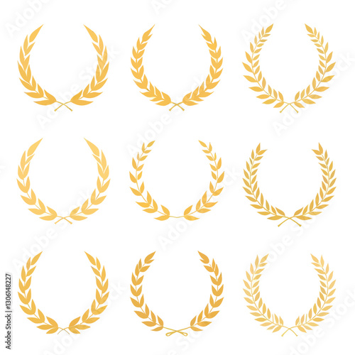 Wreath wheats ears icons and rice seed logo design elements set