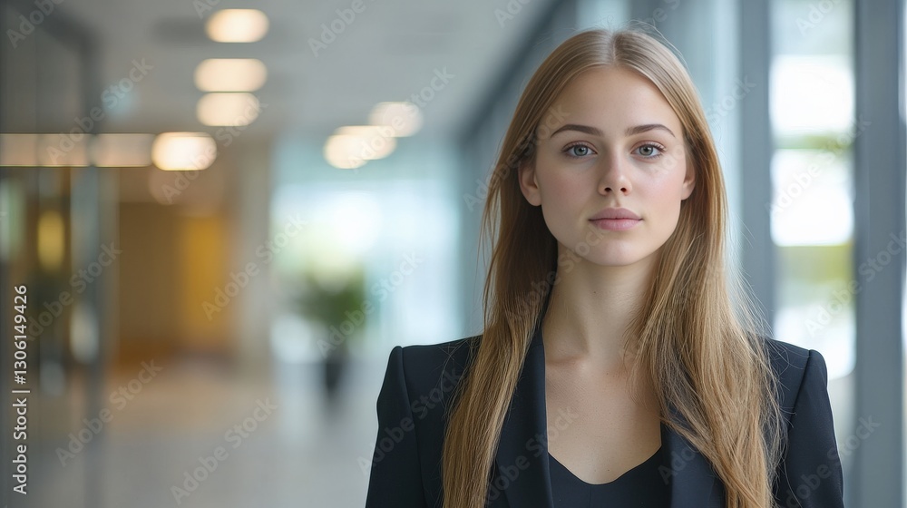 Obraz premium Confident Young Businesswoman in Modern Office Environment