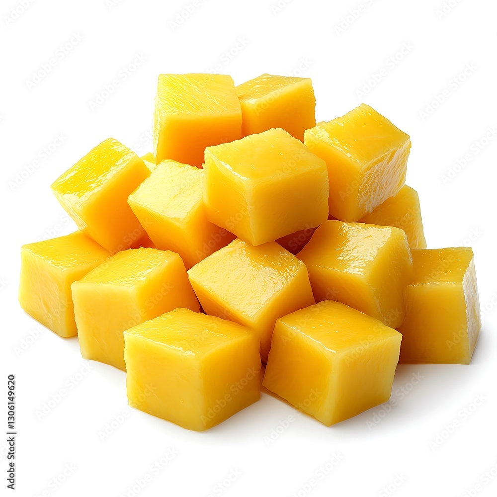 Mango, cut into cubes, isolated on a white background, Mango, cut into cubes, isolated on a white background,