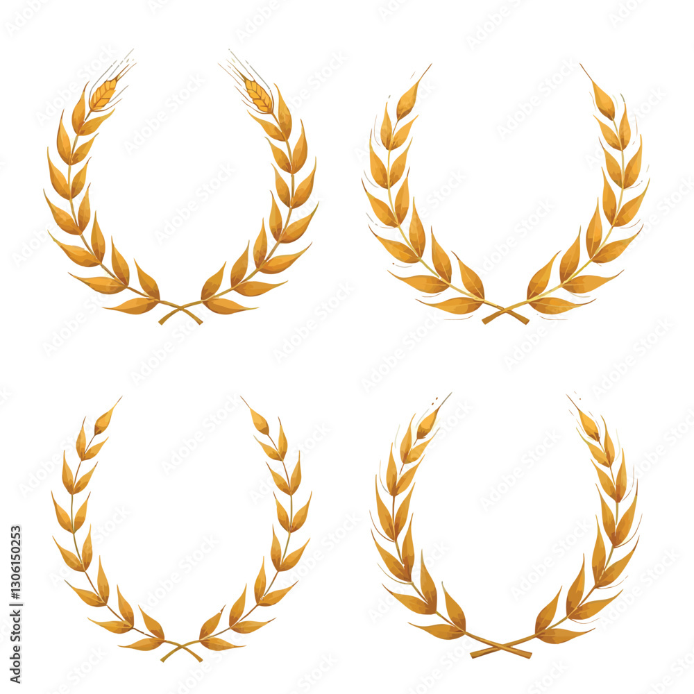 Wreath wheats ears icons and rice seed logo design elements set Wreath wheats ears icons and rice seed logo design elements set