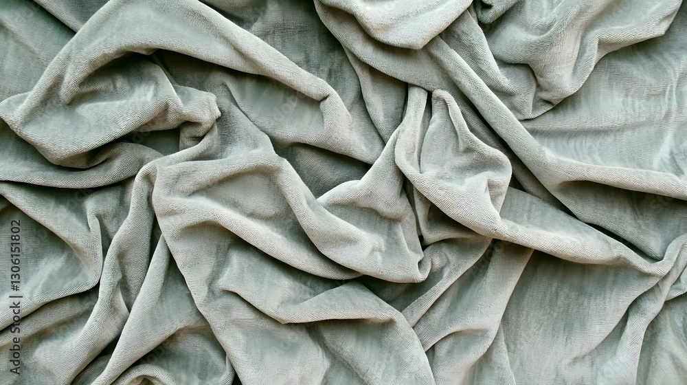 Obraz premium Textured Background of Soft, Crumpled Fabric in Light Green Color for Design and Decor Projects