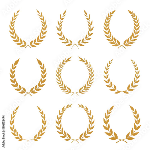 Wreath wheats ears icons and rice seed logo design elements set