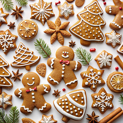 christmas gingerbread cookies on white background 