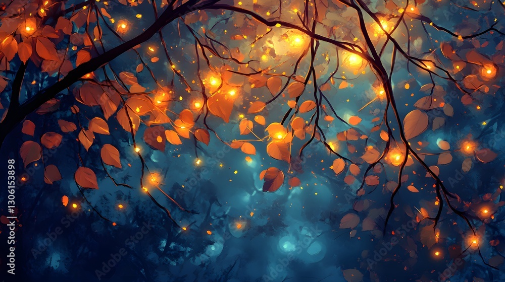 Enchanted Forest: Glowing Leaves and Mystical Night Enchanted Forest: Glowing Leaves and Mystical Night