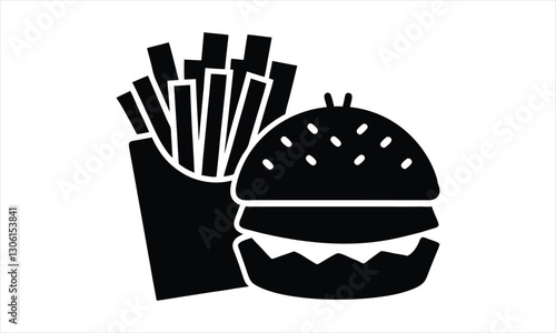 Black silhouette of a burger and fries