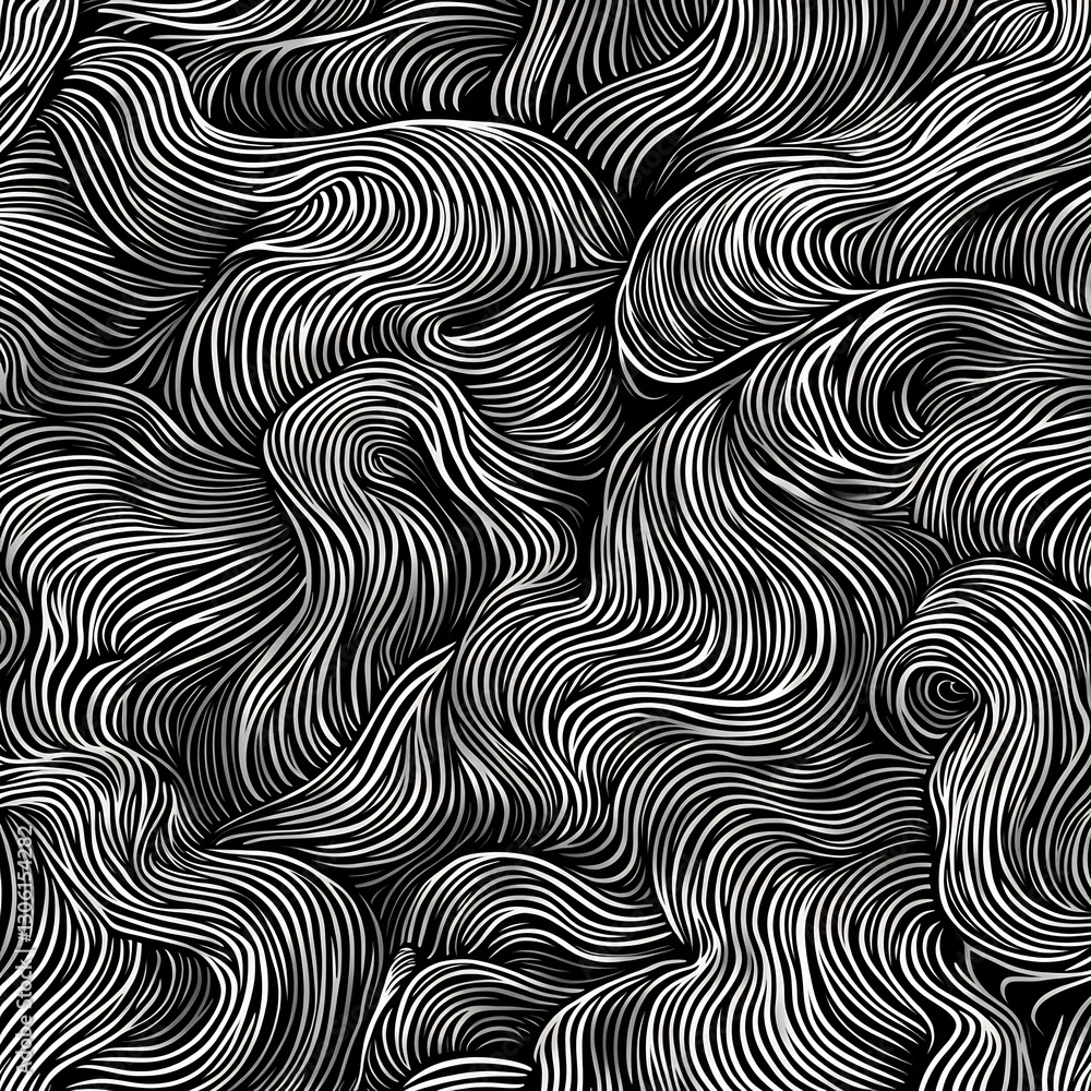 Obraz premium Mesmerizing Monochrome Waves of Flowing Curves and Swirling Abstract Patterns