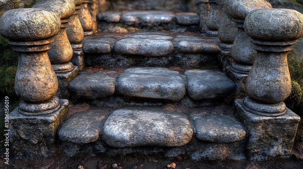 Stone Steps Gently Curve Upwards Soft Light Bathes Ancient Pathway. AI Generated Stone Steps Gently Curve Upwards Soft Light Bathes Ancient Pathway. AI Generated